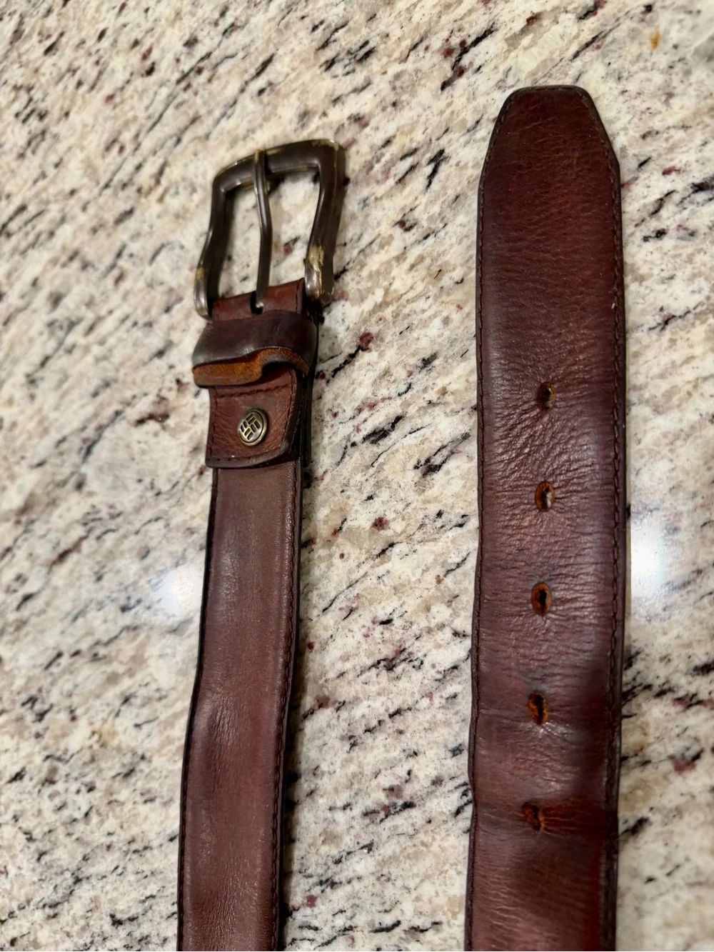 Vintage Columbia Belt Mens 42 Brown Genuine Leather Solid Brass Buckle 1.5”